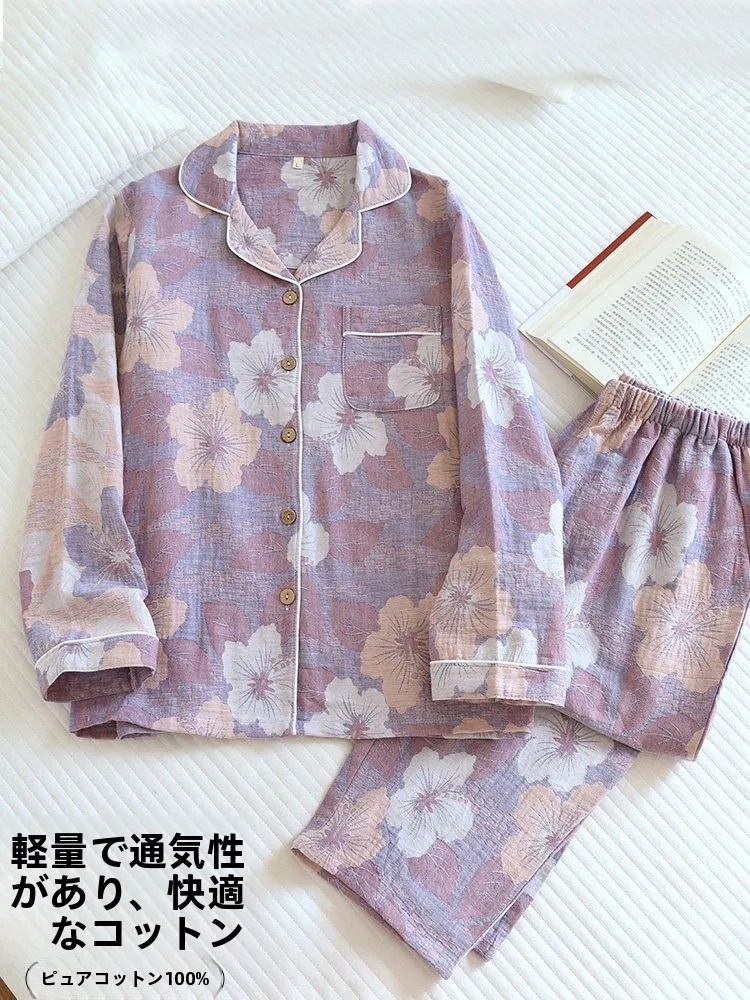 ensemble-de-vetements-d'interieur-pour-femmes-en-coton-pur-a-100-motif-fleurs-d'encre-tissees-collection-printemps-automne-couleur-violette