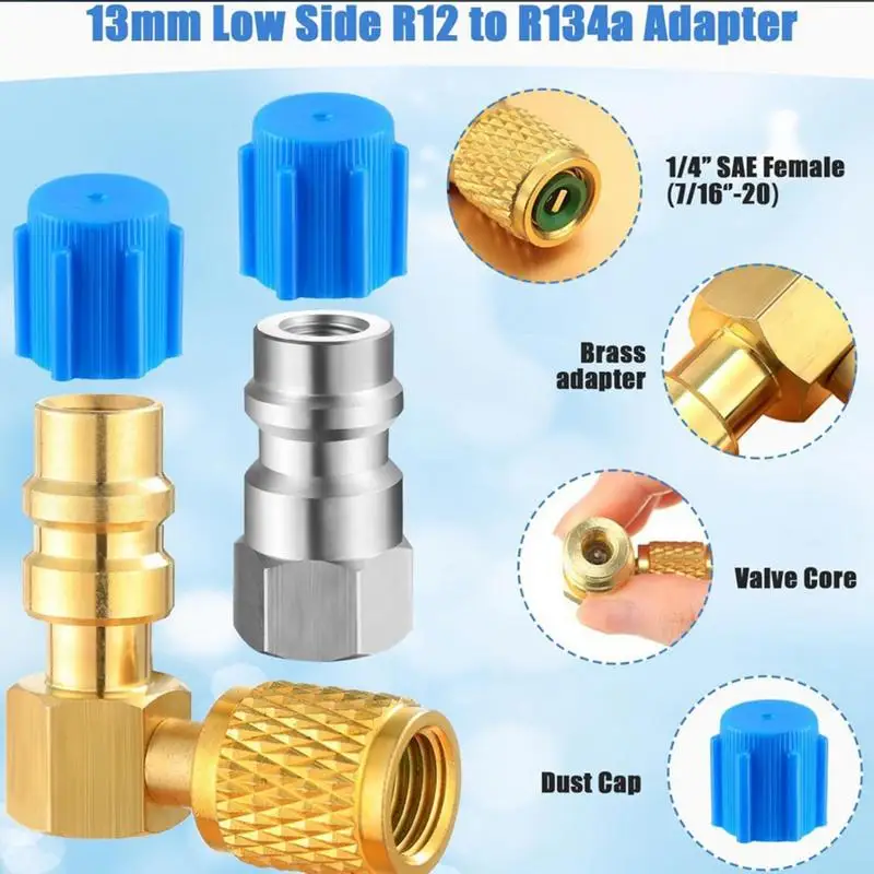 13/16mm R12 To R134a Conversion Kit AC Air Conditioner Filling Valve Fittings Port Adapter Retrofits Quick Disconnect Couplers