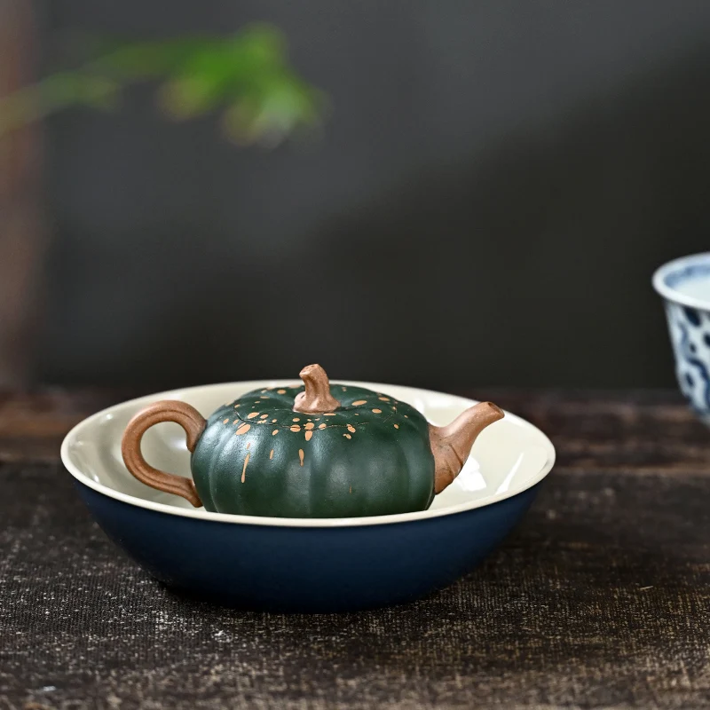 【Tao Yuan】Yixing Purple Clay Pot Teapot Li Xinsheng Handmade Bionic Device Green Mud Powder Pumpkin 120cc