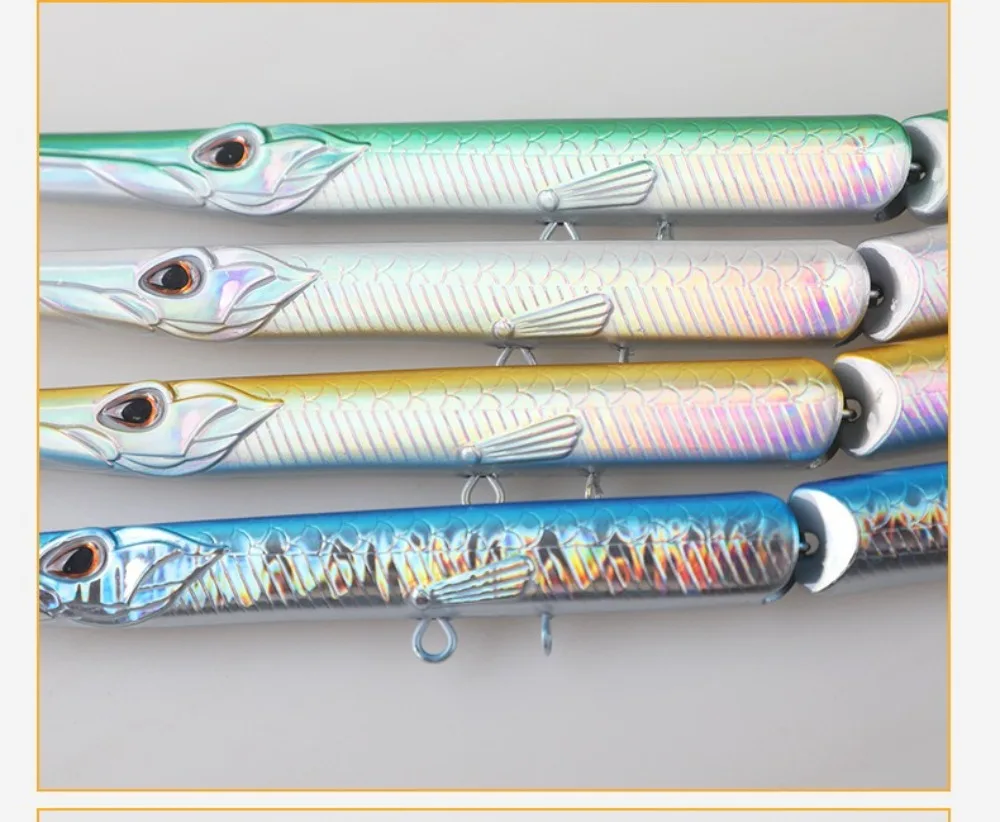 27 cm langer, mehrteiliger Bleistiftköder mit Dreifachhaken-System, 32 g Gewicht, mehrteiliger Angelköder, sinkend, bionische Haut – Detail 14