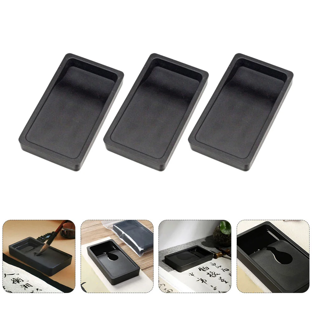 

3 Pcs Calligraphy Chinese Writing Painting Container Plastic Accessories Traditional Inkslab Student Two-sided Plate