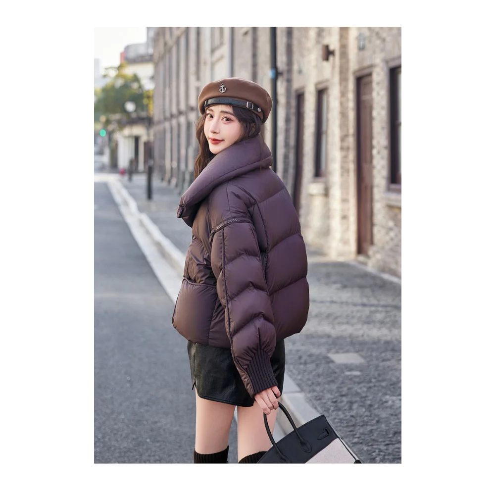 2024 New Women\'s Down Jacket Solid Color Fashion Large Lapel Short White Duck Down Thicken Warm  Loose Casual Jackets Female