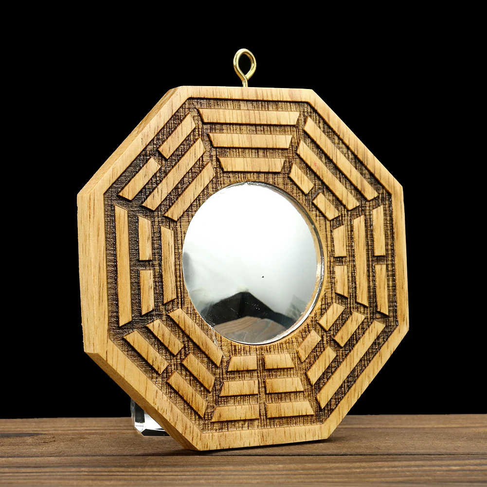 1PC Chinese Retro Style Carved Mahogany Feng Shui Bagua Mirror Concave Convex Wooden Mirror Can Be Hung for Home Wall Decoration