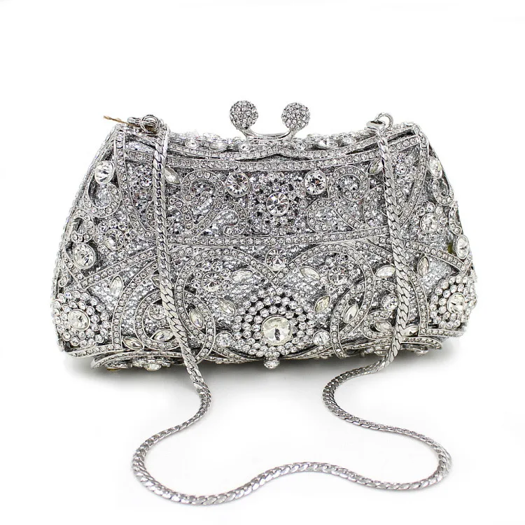 New Luxury Multi-Color Dumpling-Shaped Crystal Hollow Design Rhinestone Clutch Bag With Gift Box Ladies Evening Bag