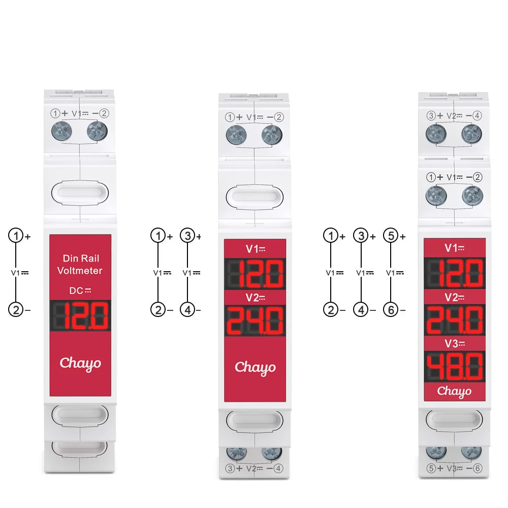 Single/ Dual/ Triple Ways Din Rail Mount Voltage Meter 11V-310V DC Mini Modular Voltmeter LED Digital Display Detector chayo