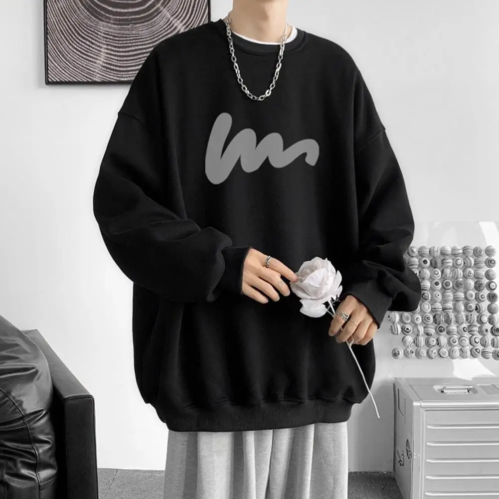 

Loose Cut Men Sweatshirt Men Sweatshirt Cozy Men's Streetwear Pullover Thick Warm Sweatshirt with Elastic Cuff for Fall/winter