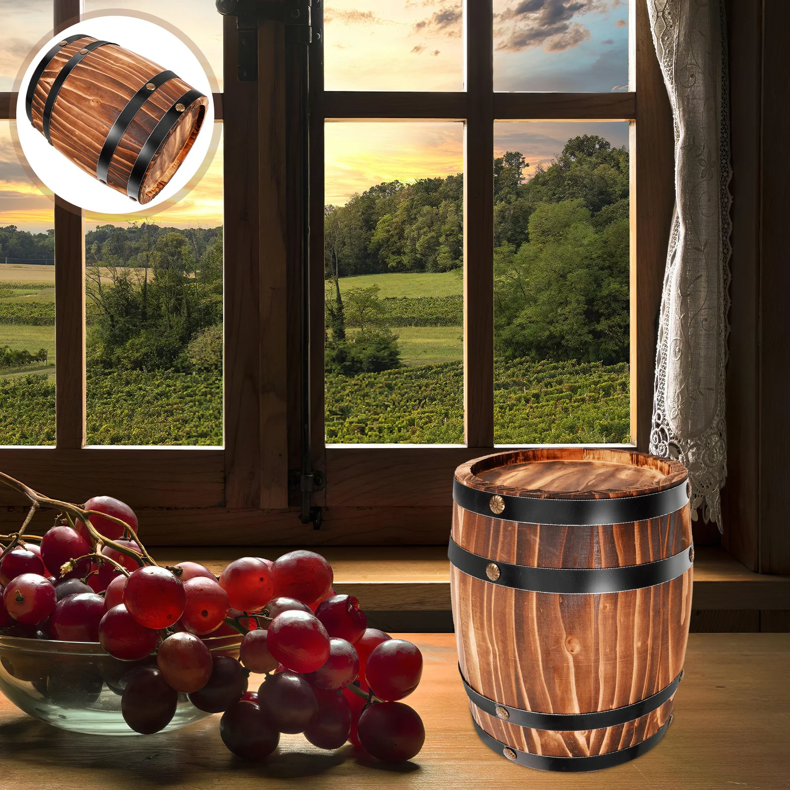 

Wooden Retro Oak Decor For Bar Kitchen Garden Whiskey Barrel Ornament Small Wood Barrel Decorative Aging Barrels