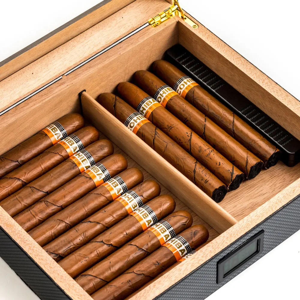 Portable Cigar Cabinet Carbon Fiber Humidor Electronic Display Constant Temperature Cedar Wood Box
