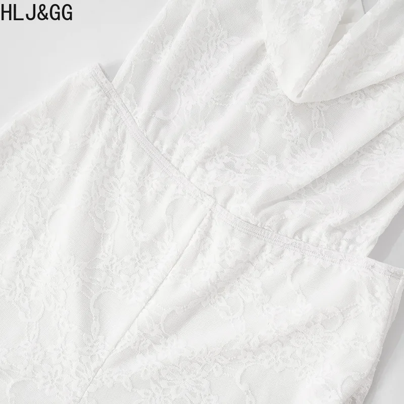 HLJ&GG Sexy Halter Lace Backless One Piece Jumpsuits Women Deep V Sleeveless Slim Playsuits Fashion Solid Clubwear Overalls 2025