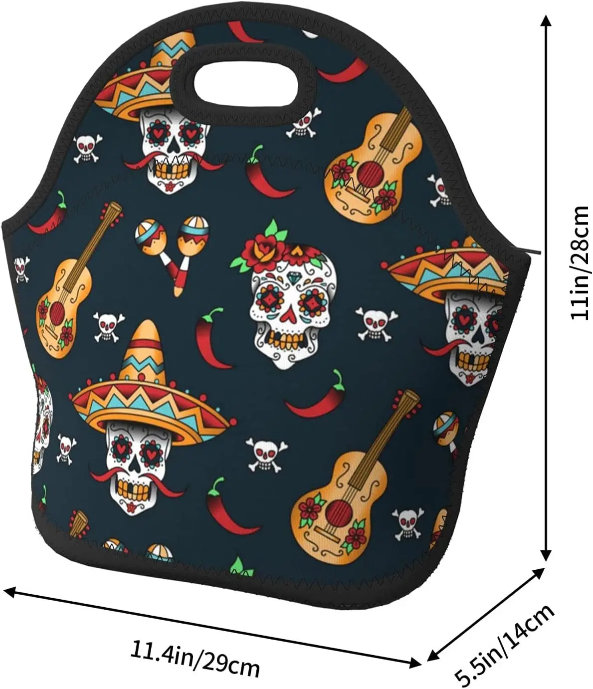 Mexican Skull Neoprene Lunch Bag/Lunch Box/Lunch Tote/Picnic Bags Insulated Cooler Travel Organizer School Work Office