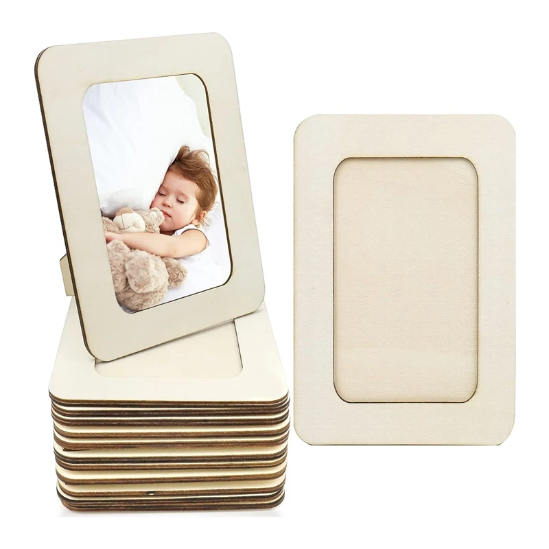 12 Pieces Unfinished Solid Wood Photo Picture Frames Standing Photo Frames For 4 X 6 In Photos,