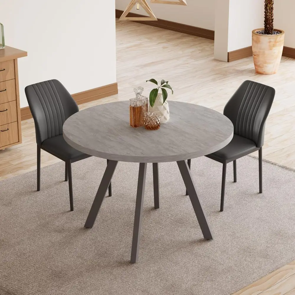 

34.6 Inch Round Dining Table with Chairs or 2-Piece Space-Saving Casual Coffee Table Set, Grey Kitchen Dining Room Set with 2 Bl