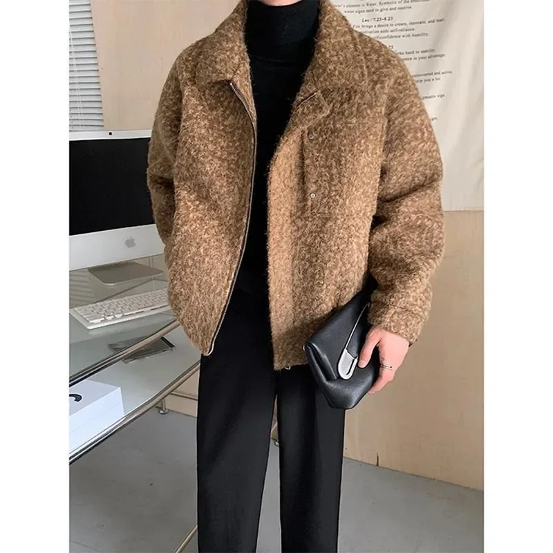 

Wool Coat Men's Autumn Winter Retro Vintage Cool Jacket Zipper Turn Down Collar Long Sleeves Solid Color Casual Daily Jackets