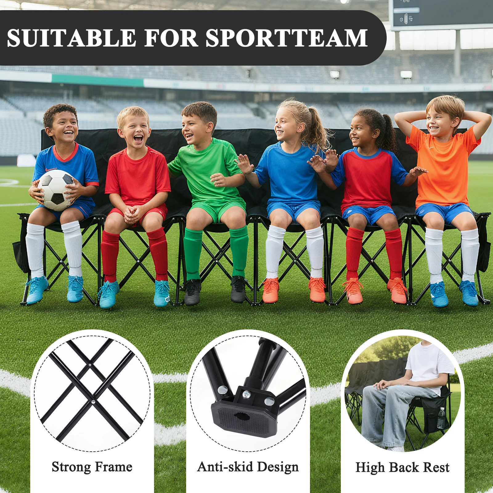 

Foldable Sideline Bench with Storage Bag & Backrest Portable Folding Bench 600D Oxford for Football Camp Outdoor Sport Events