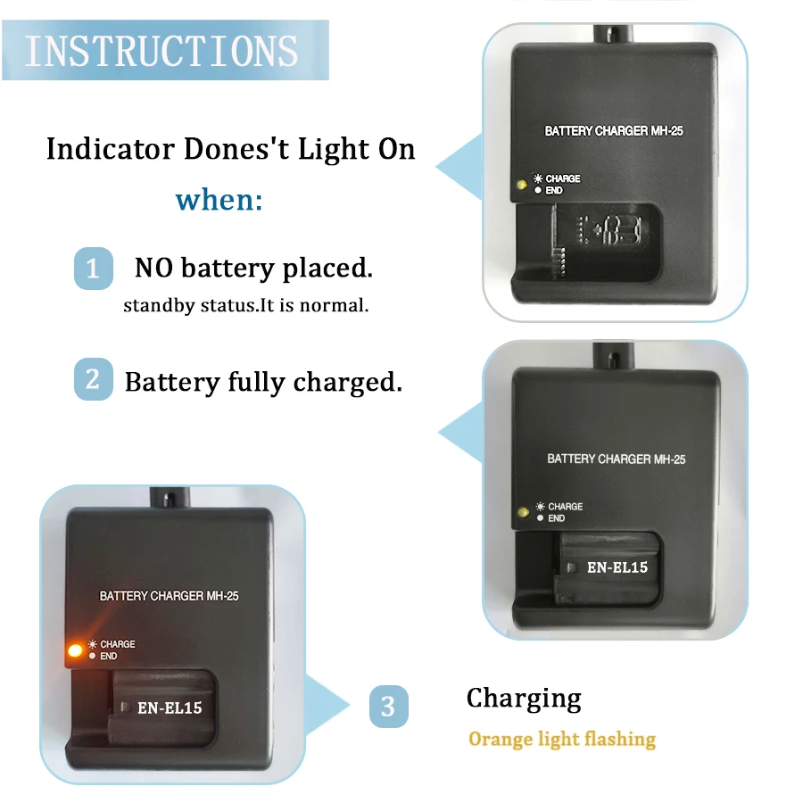 Camera Battery Charger MH-25 MH-25A for Nikon MH-25 MH25A EN-EL15A EN EL15B ENEL15C ENEL15 V1 D600 D610 D7100 D810 D7000 D800