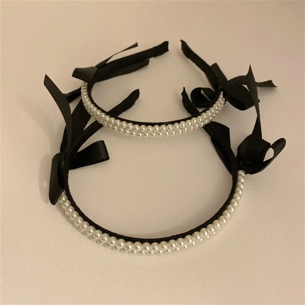 Cute Korean Pearl Bow Bezel Headwear Women Headband Girls Kwali Hair Bands Hairband Hoop for Holiday Party Hair Accessories 2023