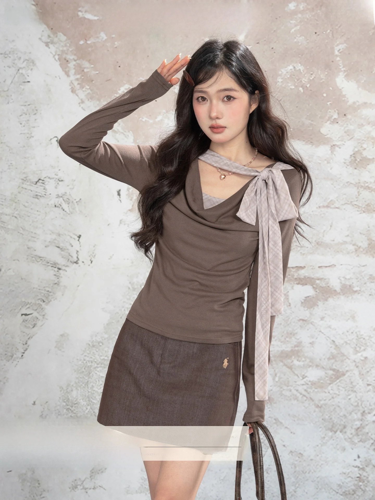 

Loveheynew Pure Desire Spicy Girl — женская футболка с длинным рукавом, утягивающая талию, в клетку, с лоскутными вставками, повседневная, осенняя одежда