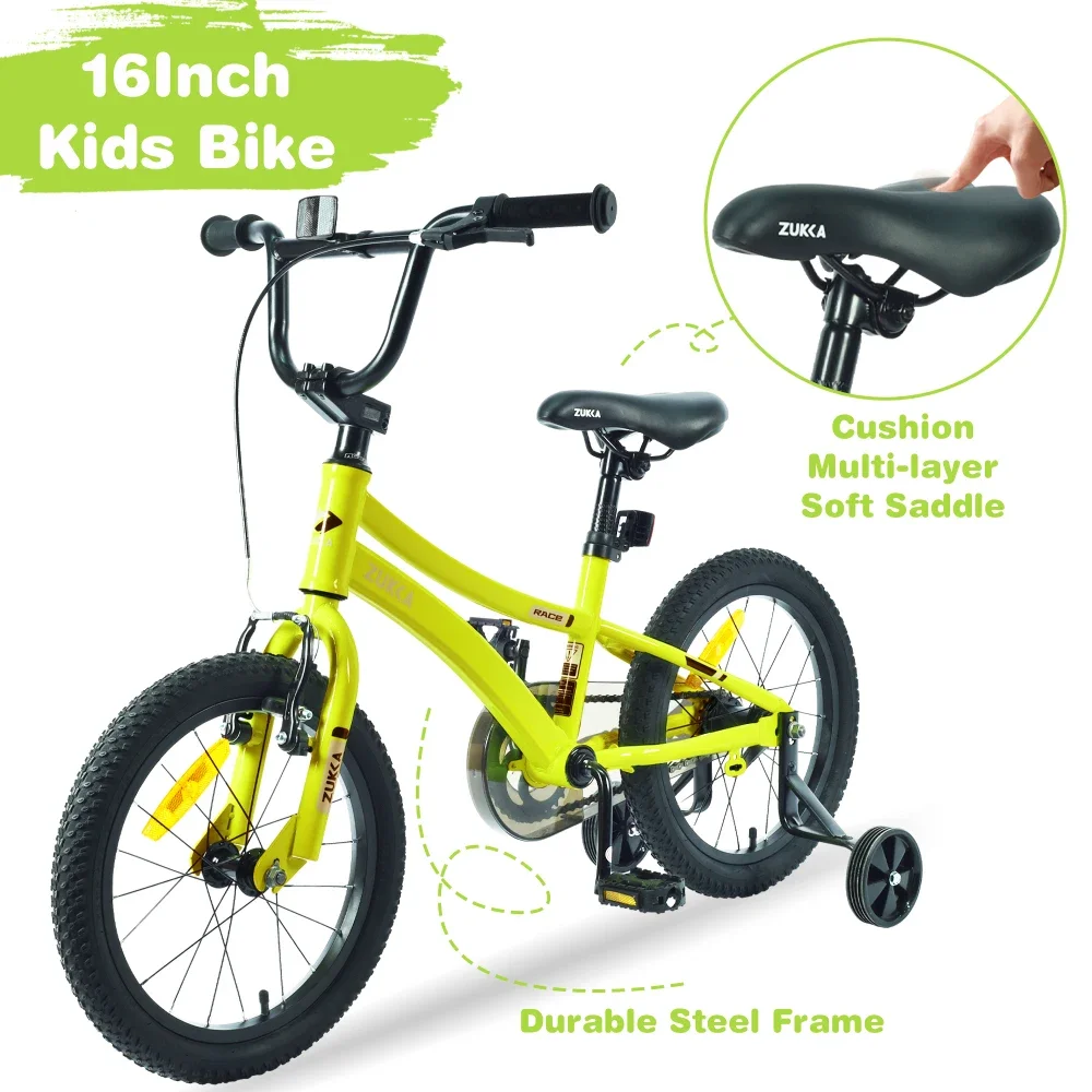 ZUKKA Kids Bike,16 Inch Kids' Bicycle with Training Wheels for Boy & Girl Age 4-7 Years, Multiple Colors