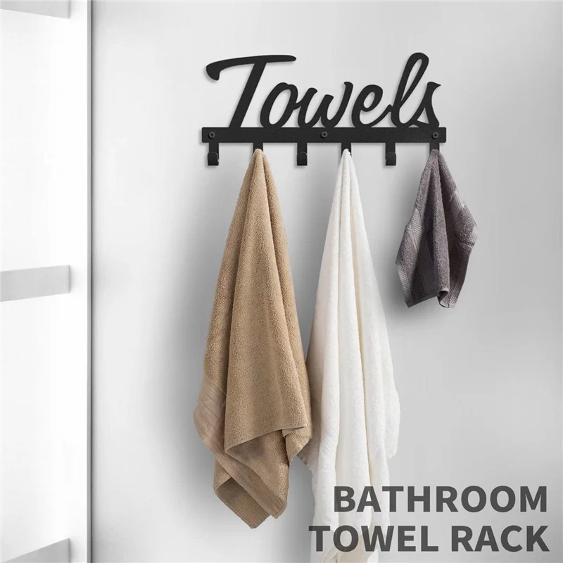 N10R-Towel Rack, Towel Racks For Bathroom Wall Mounted, 6 Hooks Towel Holder For Bathroom Space Saving, Waterproof Rustproof