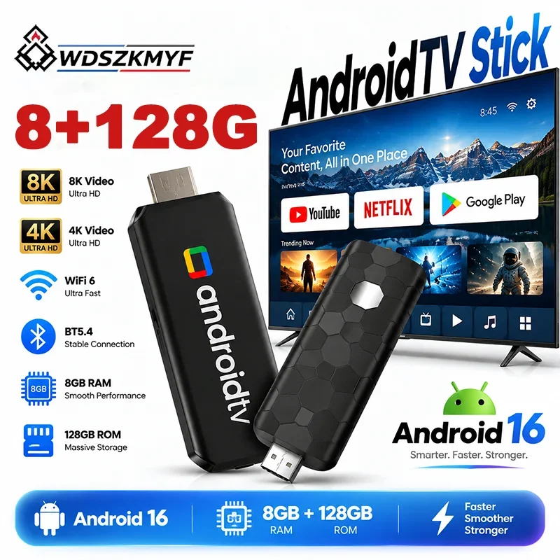Smart Android 16 Streaming TV Stick Dual UI Interface 4K 8K UHD Decoding 8GB+128GB WiFi6 Bluetooth For Netflix YouTube Disney+