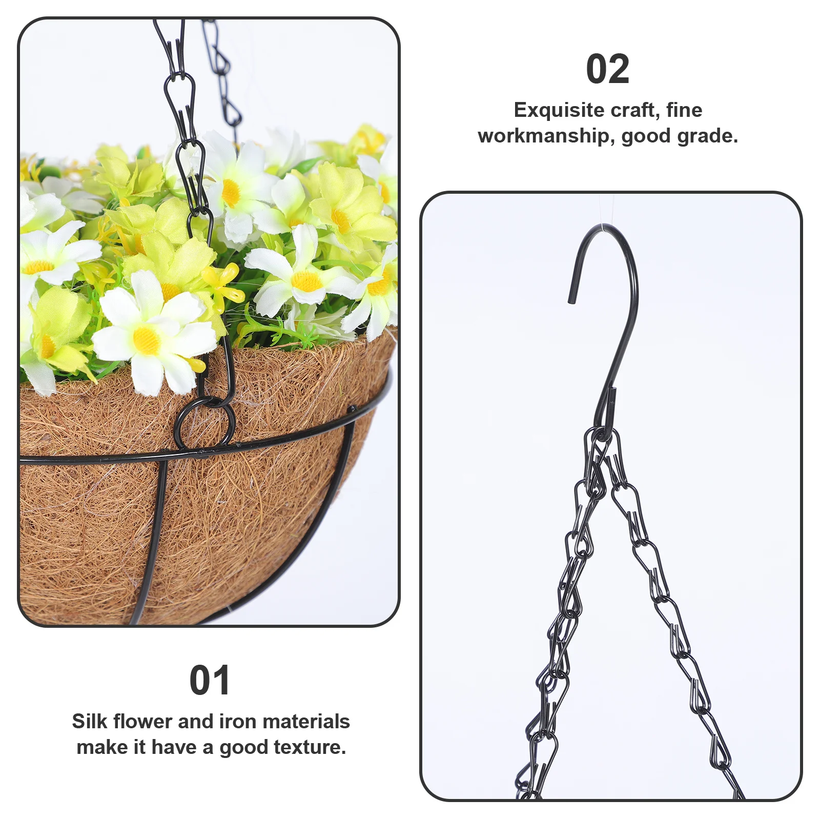 

Artificial Hanging Basket Clematis Silk Fake Flower Basket Durable Creative Iron Material Home Office Garden Decor
