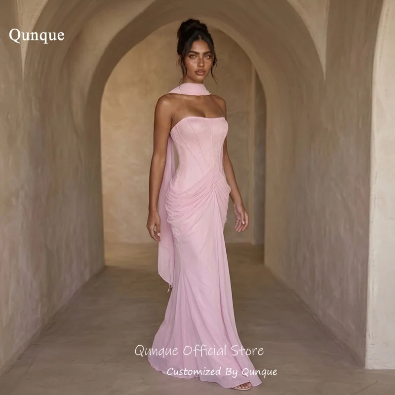 Vestido de noche Qunque Graceful Ribbons, sin tirantes, estilo sirena, vestidos de fiesta elegantes, vestido rosa de cumpleaños para mujer, personalizado