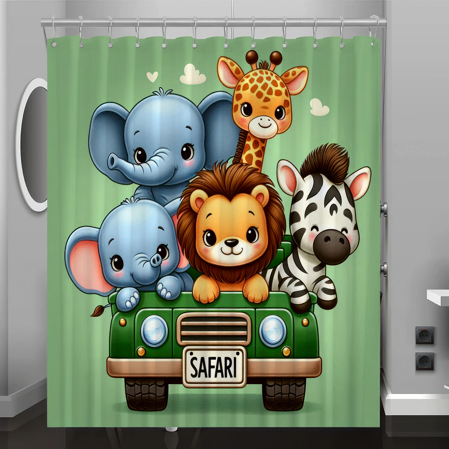 

Animal car cartoon pattern digital print shower curtain