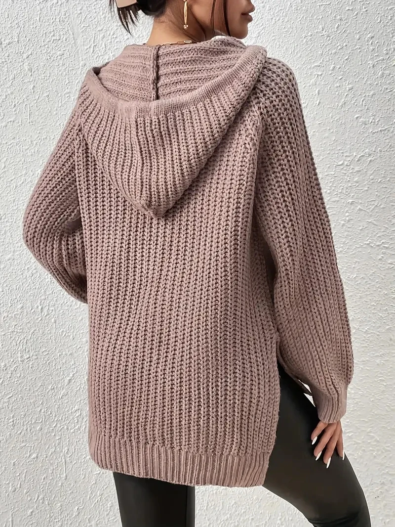 Women\'s Sweater Raglan Sleeve Split Hem Drawstring Hooded Sweater Sweater for Women