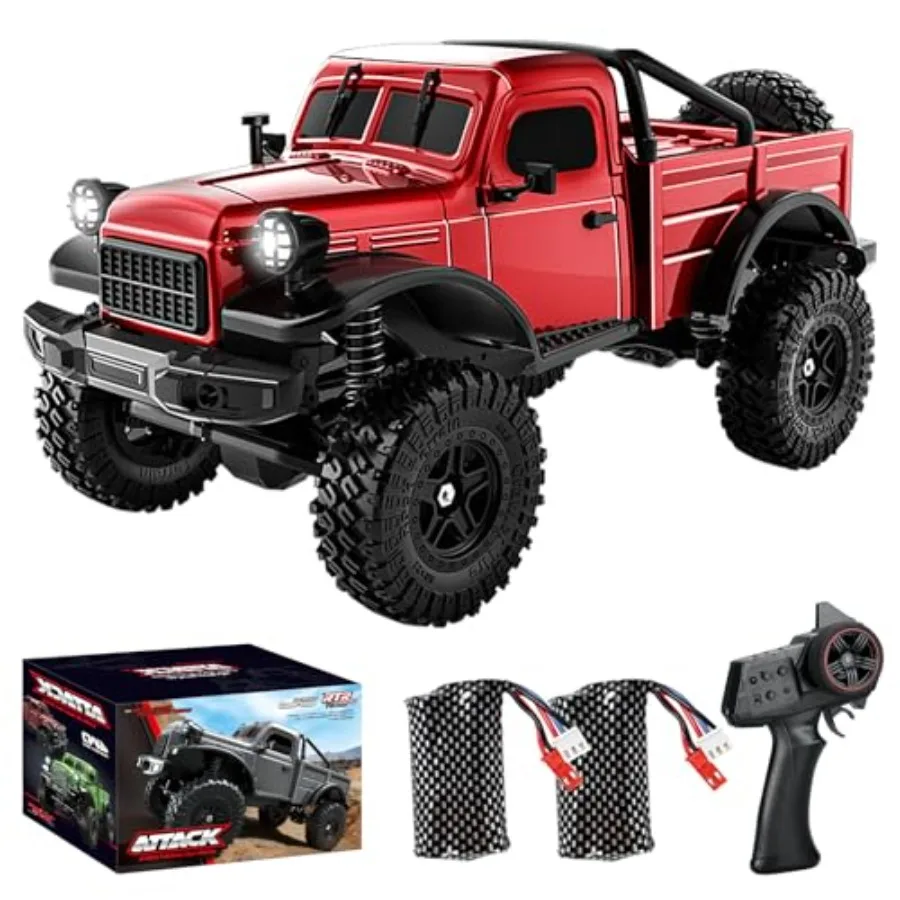 

1:18 Scale All Terrain Remote Control Car 2.4 GHz 4WD RC Rock Crawler with LED Lights in Black 12KPH Off-Road Pickup Truck Vehi