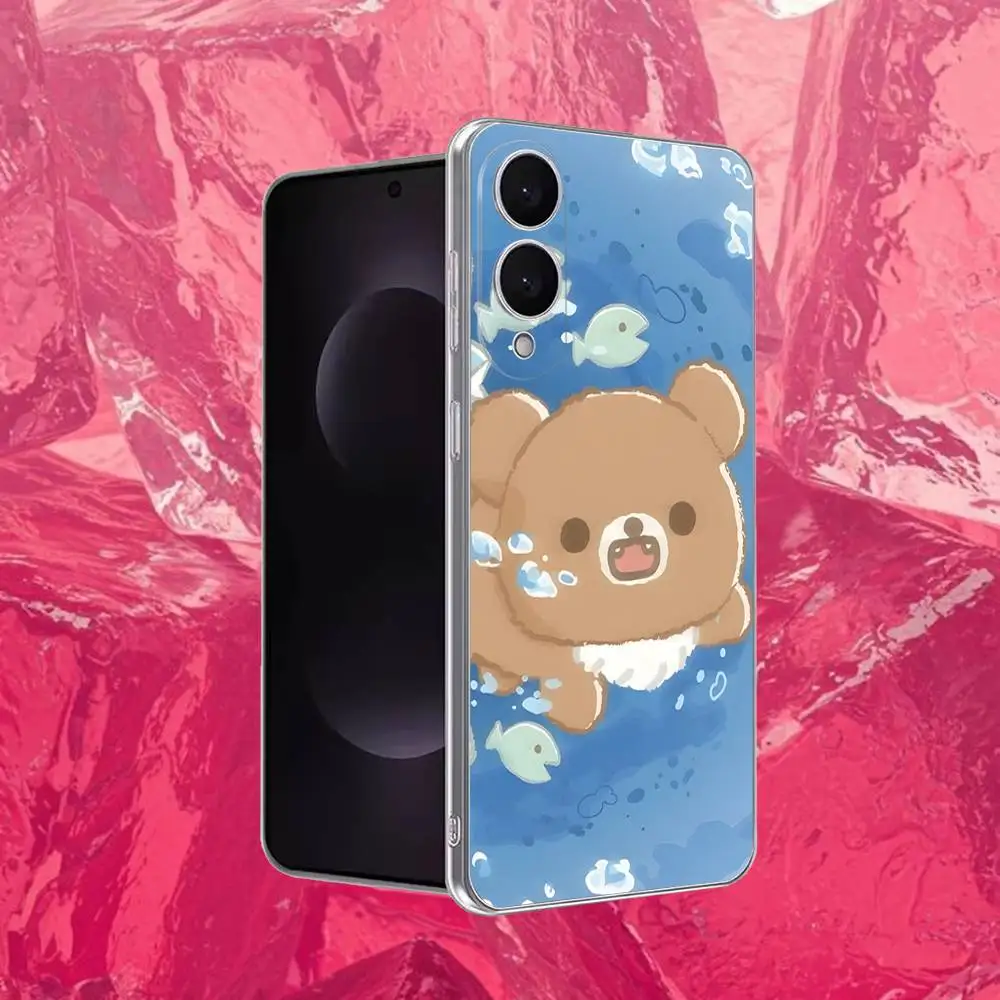 R-RilakkumaS 귀여운 곰 전화 케이스 삼성 S30,23,21,22,20, FE,Lite,S10,9,8,7 PIus Note20ultra 투명 소프트