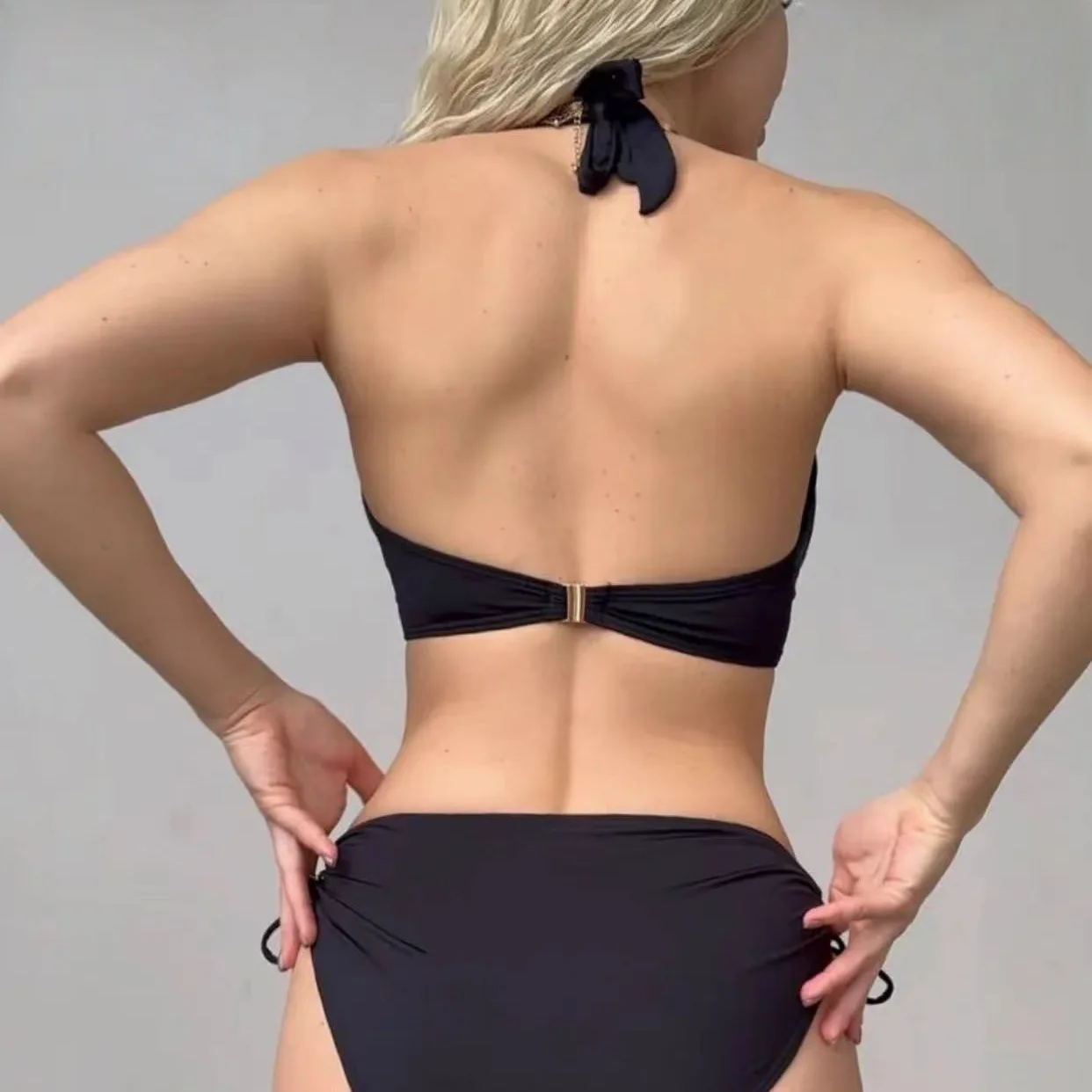 2026 neue Hohe Taille Bikini frauen Sexy Badeanzug Halter Bikini Set Solide String Badeanzug Push-Up Bademode Body