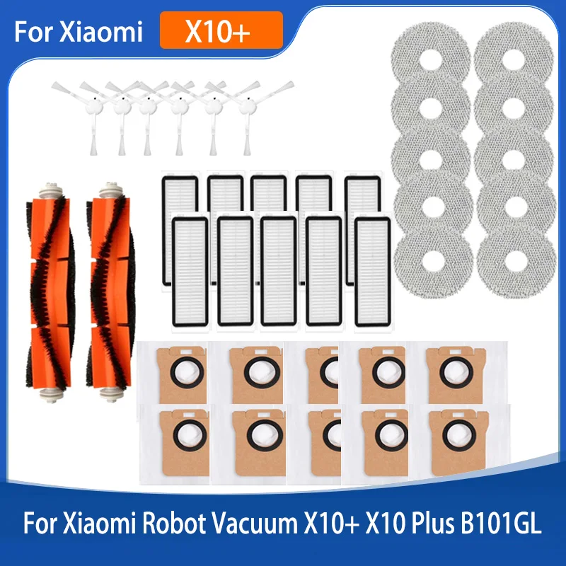 Accesorios para Xiaomi Robot Vacuum X10 + X10 Plus B101GL, piezas de repuesto, cepillo lateral principal, filtro Hepa, bolsa de polvo, mopa de trapo