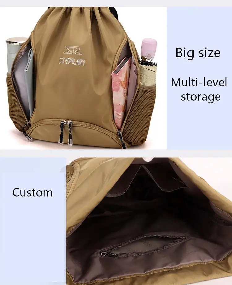 Custom Waterproof Buttoned Drawstring Backpack for Men Women Sports and Fitness Large Capacity Travel Basketball Badminton Bag