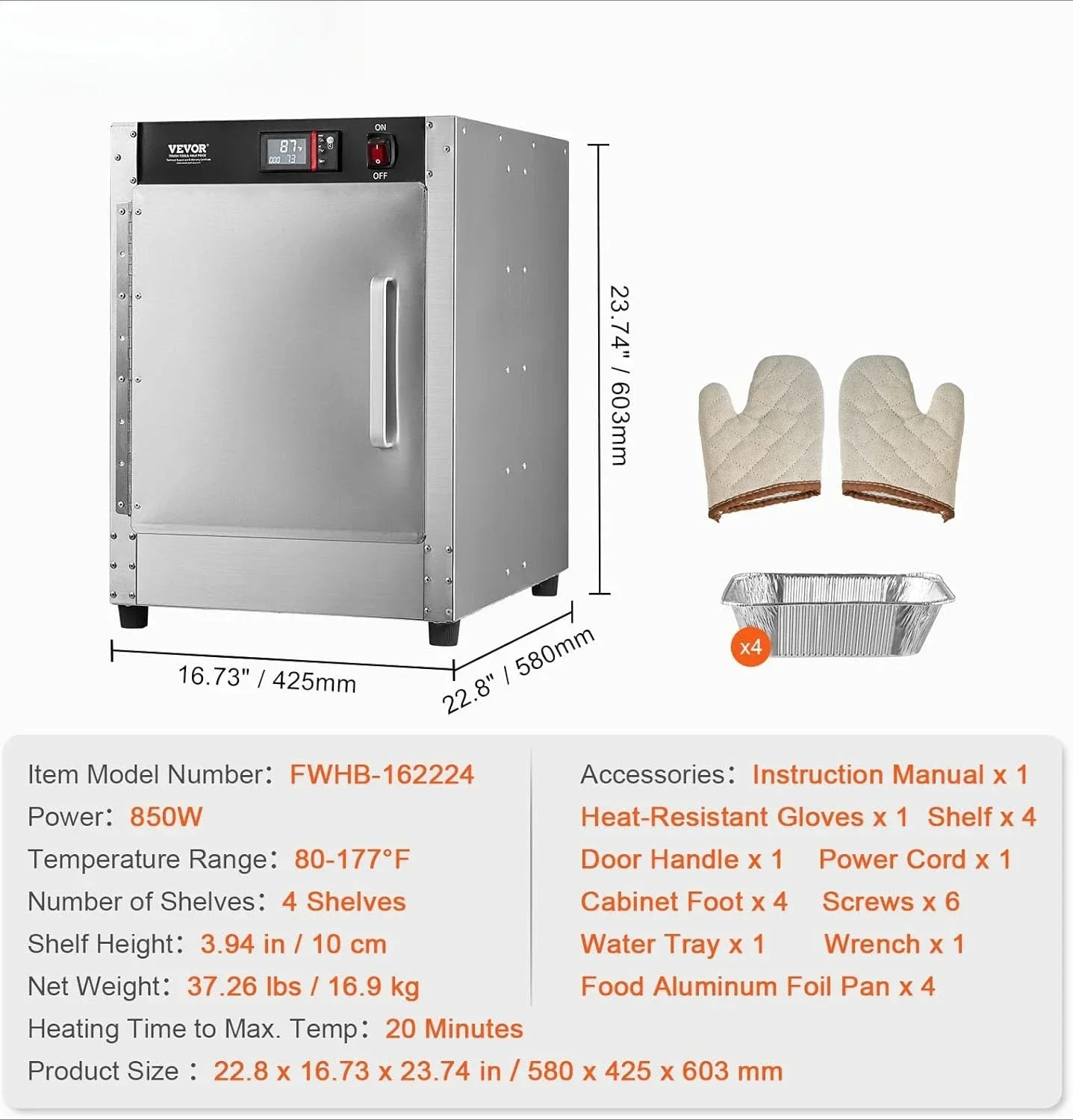 Hot Box Food Warmer, 4-Tier Concession Warmer with Water Tray, 4 Pans, Single-Door and Adjustable Shelves, Stainless Steel Food