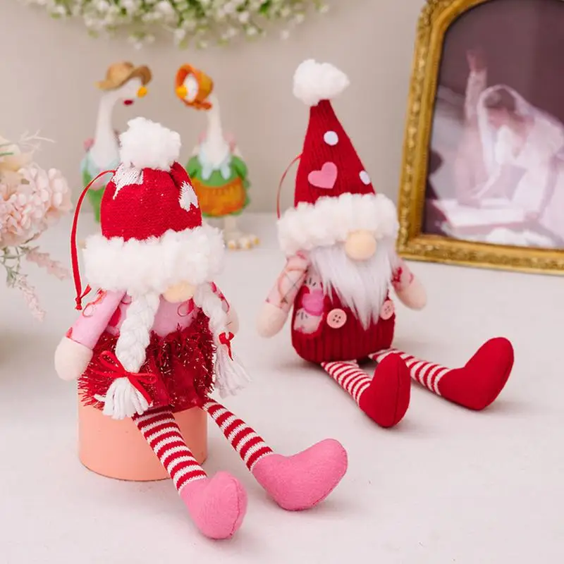 Valentine Gnomes Plush 2X Cute Dwarf Gnomes Decorations For Valentines Handmade Mr. And Mrs. Tomte Scandinavian Figurine Red