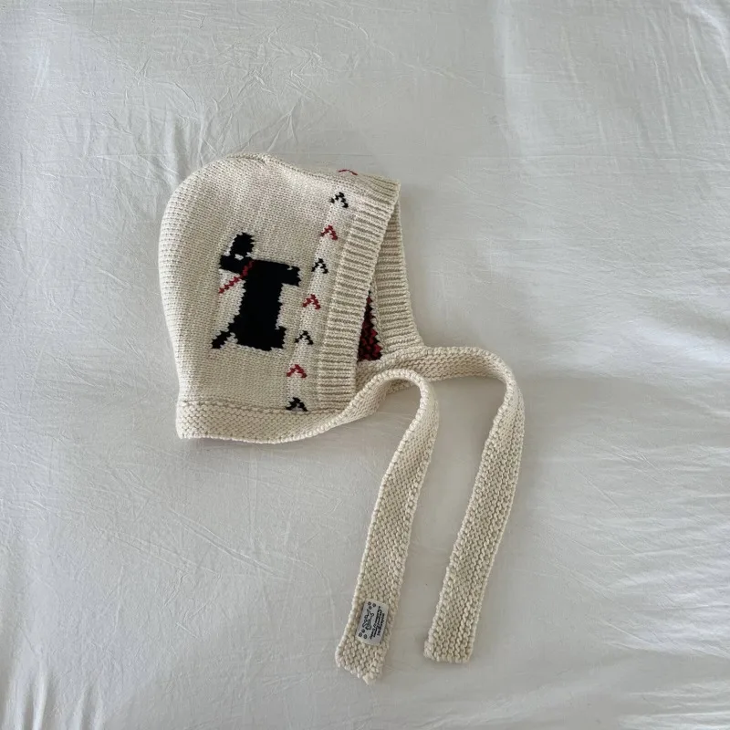 Neue, niedliche Cartoon-Hunde-Jacquard-Sturmhaube für den Winter, Outdoor-Wärme, Nackenschutz, winddicht, mit Schnürung, gestrickte Mützen – Detail 4