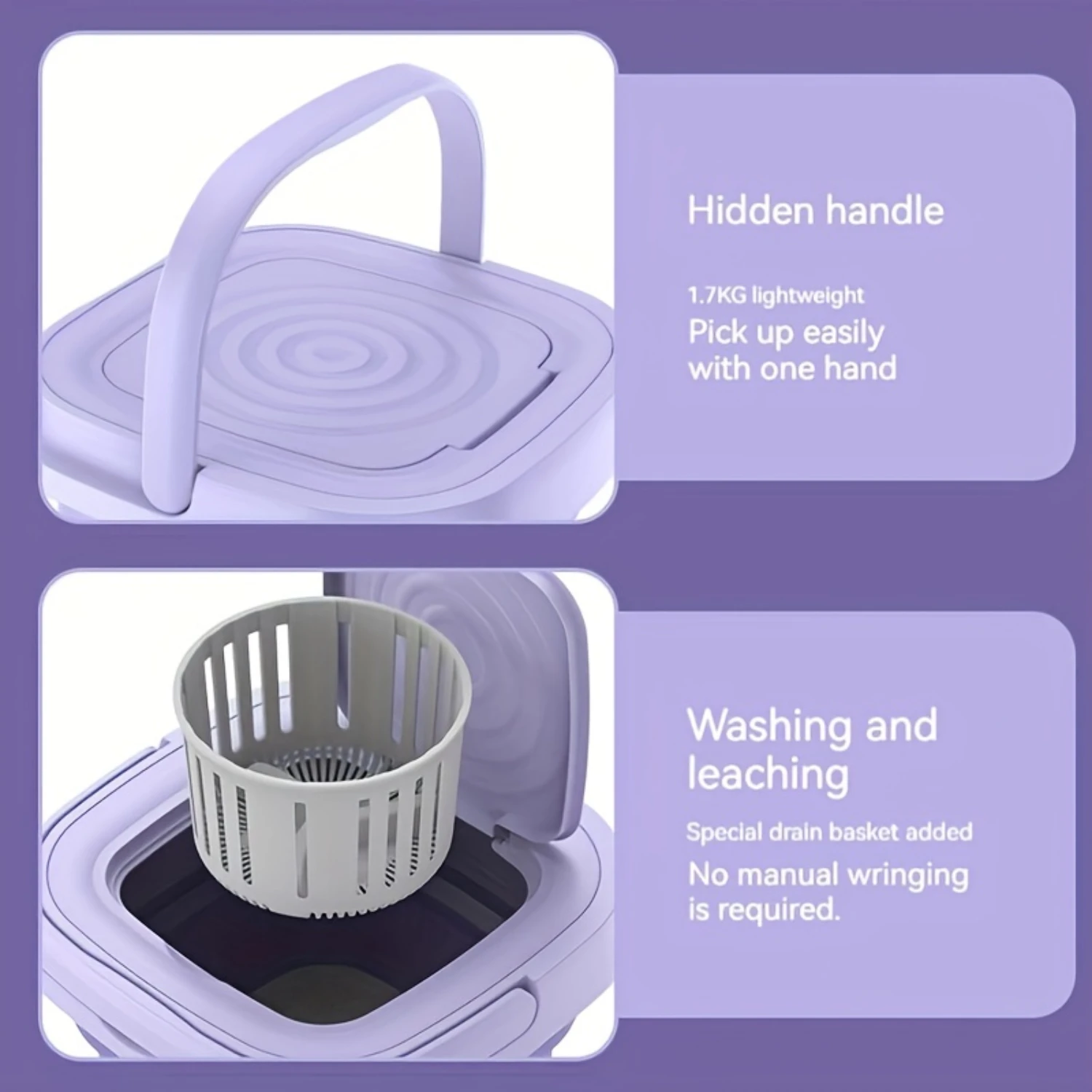 2.11gal Portable Folding Washing Machine With Collapsible Bucket, 3 Modes Effective Steri-lizing, Suitable For Apartment, Laundr