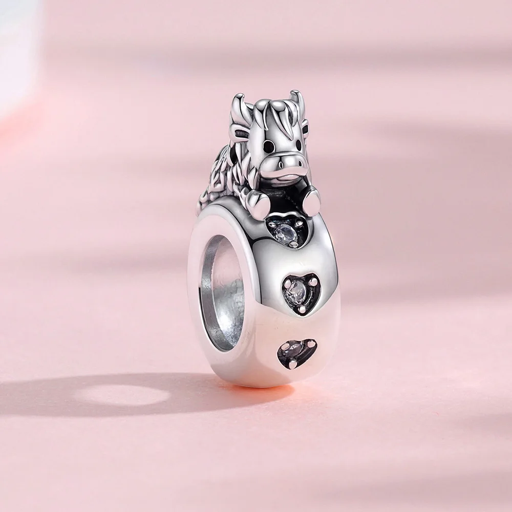 New 925 Sterling Silver Charms Highland Cattle Positioning Buckle Jewelry Making For Classic Bracelet Ladies Jewelry DIY Gifts
