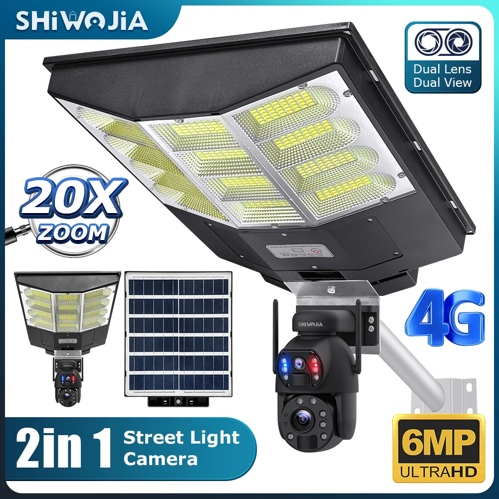 SHIWOJIA 20X ZOOM Solar Powerd Camera with Solar Street Lights Human Detect Recording Humanoid Tracking Outdoor WIFI PTZ Camera