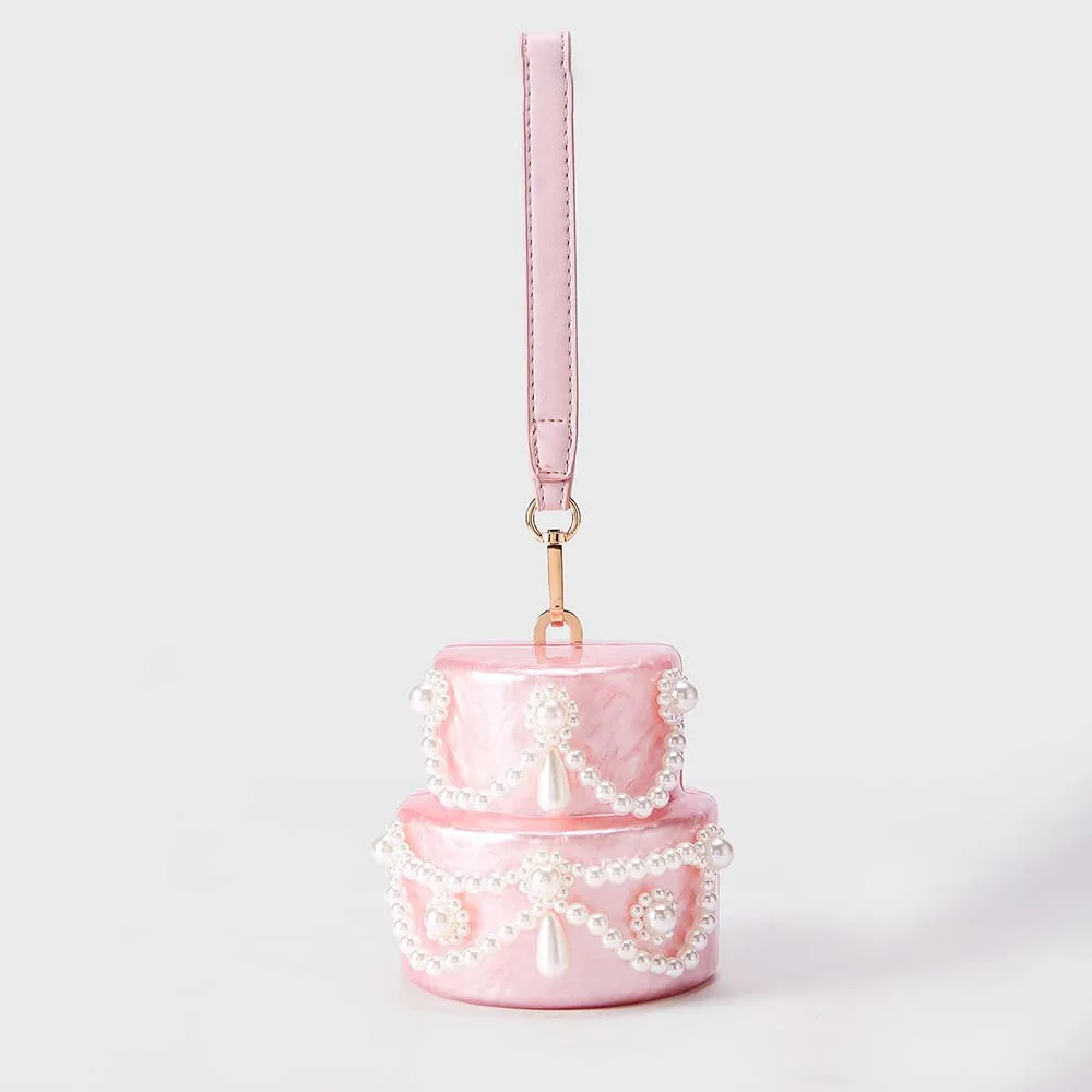 

Розовый жемчужный кошелек с бисером, роскошная сумка на плечо для свадебной вечеринки, дизайнерская шикарная женская акриловая сумка для торта, жемчужный вечерний клатч