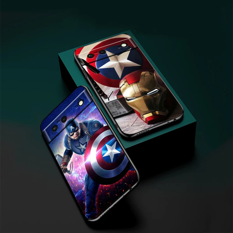 Captain America Marvel For Google Pixel 9 8 7A 7 6A 6 5A 5 4 4A XL 5G Black Silicon Shockproof Shell Soft Phone Case