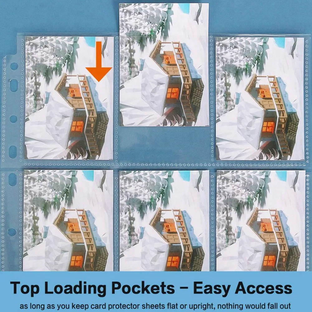 AT44-100X Pockets Double-Sided Trading Card Pages Sleeves 9-Pocket Clear Plastic Game Card Protectors For Fit 3 Ring Binder