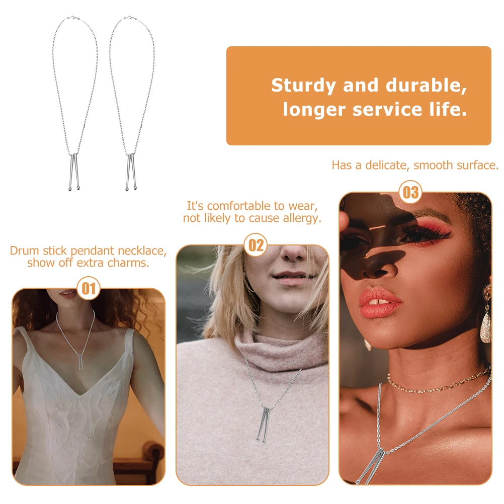 

2Pcs Drum Stick Pendant Necklace Titanium Alloy Hip-Hop Neck Chain Music Lovers Jewelry Gift Clavicle Chain Portable Necklace