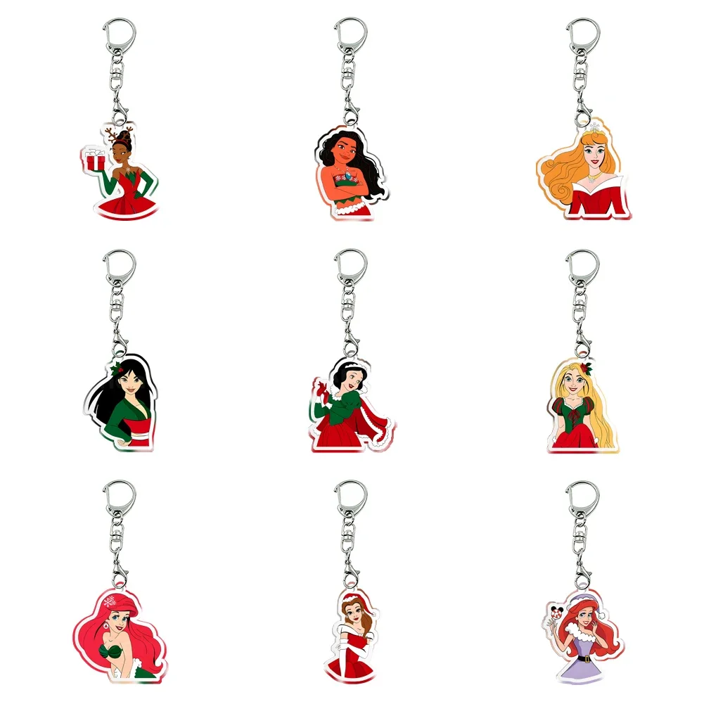 

Christmas Disney Princess Elsa Ariel Tiana Transparent Acrylic Key Ring Kids Gift Accessories Mobile Phone Bag Pendant Jewelry