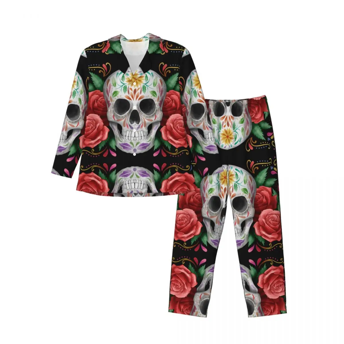 

Day Of The Dead Sugar Skull Long-sleeved Trousers Pajamas for Men Autumn and Winter Homewear Sleepwear Sets