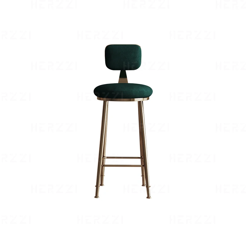 Nordic Vintage Modern Metal Backrest Leather Fixed Height Bar Stools For Kitchen Island Counter And Dining
