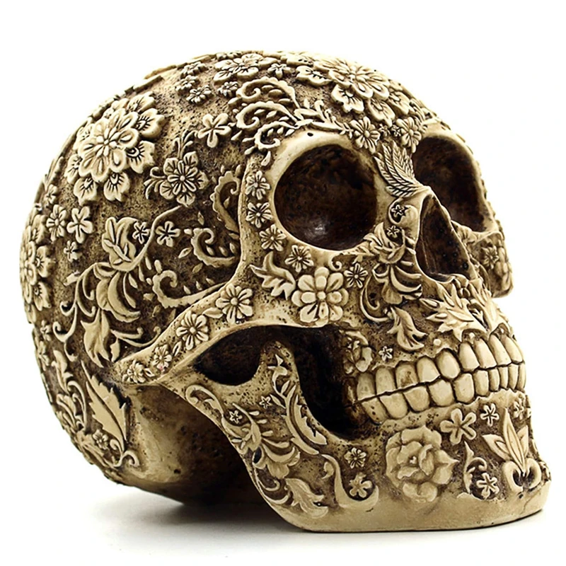 Creative Craft Skull Flowers Sculpture Horror Screw Gear Mechanical Style Statue Home Halloween Skeleton Head Decorative Crafts