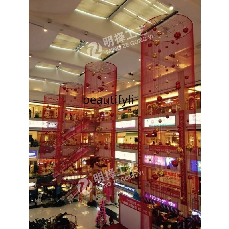 

Mall Hanging Decoration Exhibition Hall Red String Curtain Arrangement Atrium Hanging Decoration Opening Christmas Decoration