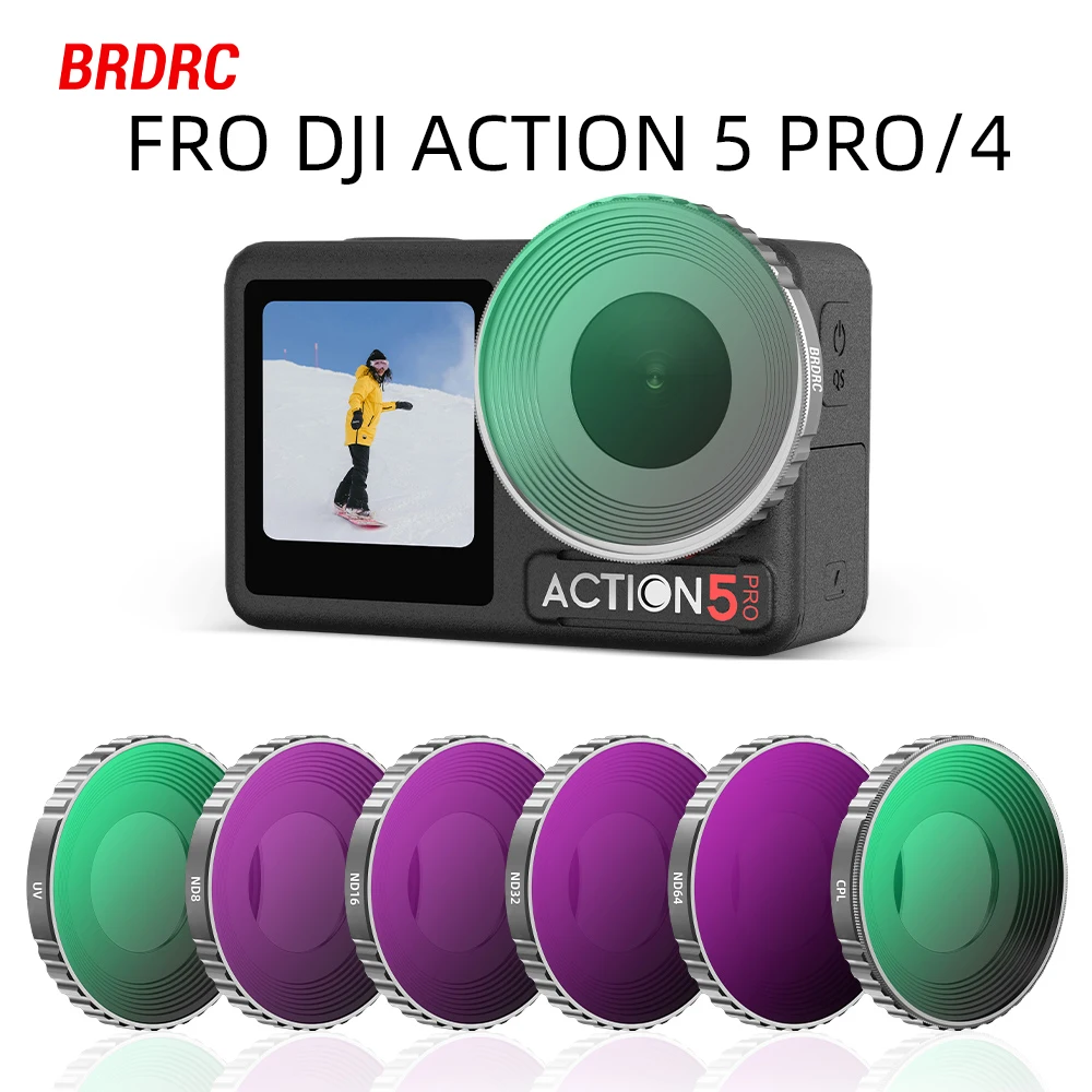 BRDRC Lens Filter Set for DJI Osmo Action 5 Pro/Action 4 Camera  UV CPL ND8/16/32/64 Optical Glass Polarizer Filters Accessories