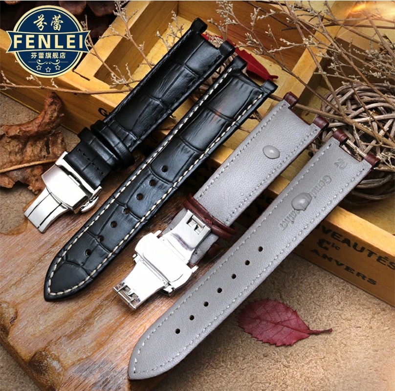 Notched Leather Watch strap 20*11mm 22*13mm For GC G-ucci G-uess Passa Cowhide Waterproof Black Watch chain Men Women Bracelet